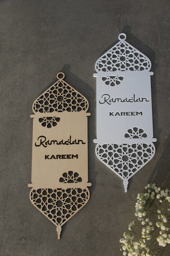 EID MUBARAK Lantern Laser Cut Wood Ramadan Lamp Ramadan Decor