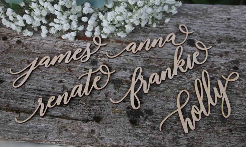 Laser cut wood names Custom Laser cut Name Signs Wedding place cards Laser cut wood signs Place setting signs