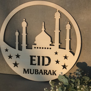 Moschee Rundes Dekor EID Deko Schild Ramadan Kareem Zeichen Gesegneter Ramadan Schild Eid Mubarak Islamische Geschenke Islamische Holzschilder