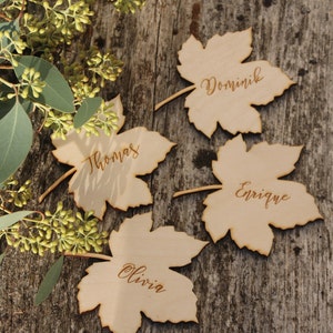 100 Laser Cut  leaf place cards Autumn wedding place cards Maple leaves Place cards Thanksgiving place cards  wooden maple leaf place cards