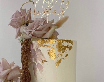 Décoration de gâteau de mariage en or découpé au laser/Gateau de gâteau de mariage personnalisé/Gateau de gâteau de mariage pour couple/Gateau de gâteau personnalisé/Noms personnalisés/couple