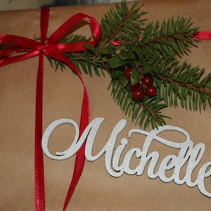 Laser cut Custom NAME gift tags/Laser cut CHRISTMAS tags/Silver tags with name/wooden Christmas gift tags/acrylic LaserCut tags/Gift Decor