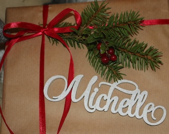 Laser-cut kundenspezifischer NAME Geschenk Geschenkanhänger/Laser geschnitten Weihnachten Geschenkanhänger/Silber Tags mit Namen/Holz Weihnachten Geschenk Geschenkanhänger/Acryl LaserCut Schlagworte/Geschenk Dekor
