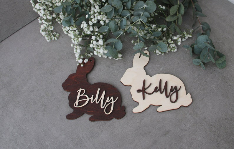 Rabbit tags Easter basket tag Rabbit Personalized Easter name tags Labels Gift tags Custom wooden name Easter basket Easter Rabbit decor image 6