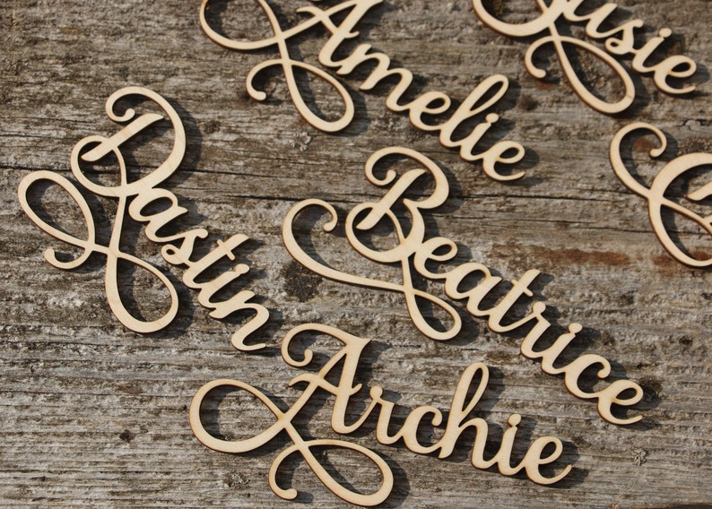 Laser cut wood names Custom Laser cut Name Signs Wedding place cards Laser cut wood signs Place setting signs Name plates zdjęcie 7