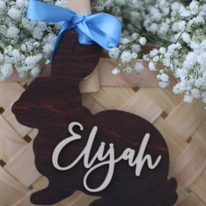 Rabbit tags Easter basket tag Rabbit Personalized Easter name tags Labels Gift tags Custom wooden name Easter basket Easter Rabbit decor image 5
