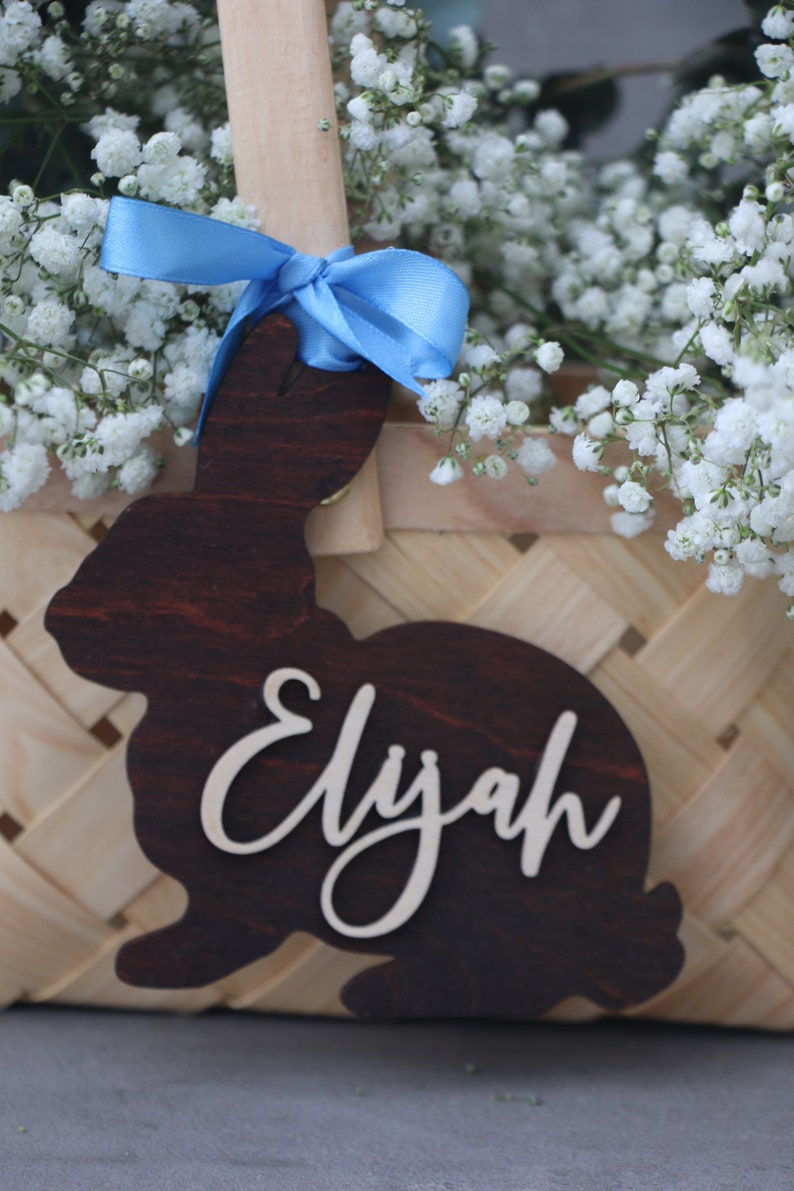 Rabbit tags Easter basket tag Rabbit Personalized Easter name tags Labels Gift tags Custom wooden name Easter basket Easter Rabbit decor image 5