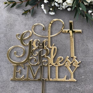 God Bless Cake Topper Cake Topper Cake Decoration Personalised Cake Toppers Personalized Baptism Cake Topper Christening Topper image 3