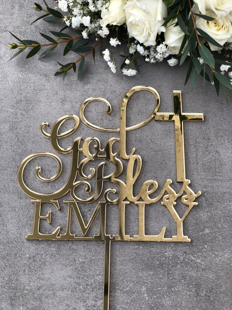 God Bless Cake Topper Cake Topper Cake Decoration Personalised Cake Toppers Personalized Baptism Cake Topper Christening Topper image 3