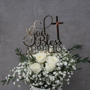 God Bless Cake Topper Cake Topper Cake Decoration Personalised Cake Toppers Personalized Baptism Cake Topper Christening Topper image 4