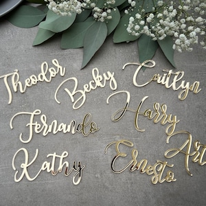 Nomi in legno tagliato al laser Targhette con nome personalizzate tagliate al laser Segnaposto per matrimoni Segni in legno tagliato al laser Segnaposto Targhette per nome