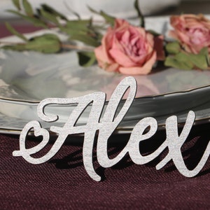 Lasergeschnittenes Holz-Namensschild/Silber bemaltes Ortsschild/Dinner-Party-Ortsname/Hochzeits-Escort-Karte/moderne Kalligraphie-Party-Dekoration