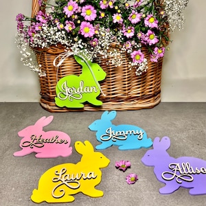 Étiquettes pour panier de Pâques Lapin Étiquettes personnalisées pour panier de Pâques Lapin Nom Décoration de Pâques Marque-places de Pâques personnalisés Cadeaux de Pâques