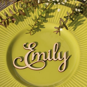 Laser cut wood names Custom Laser cut Name Signs Wedding place cards Laser cut wood signs Place setting signs Name plates zdjęcie 2