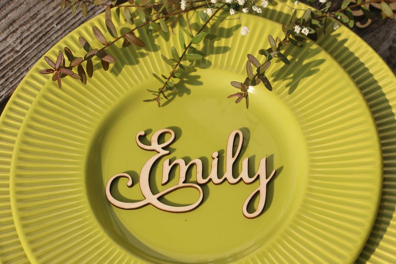 Laser cut wood names Custom Laser cut Name Signs Wedding place cards Laser cut wood signs Place setting signs Name plates image 2