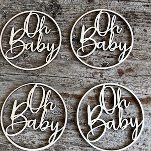 Noms en bois découpés au laser Oh Baby Cercle Personnalisés Prénoms découpés au laser Marques-places de mariage Panneaux en bois découpés au laser Panneaux de réglage de la place Plaques nominatives