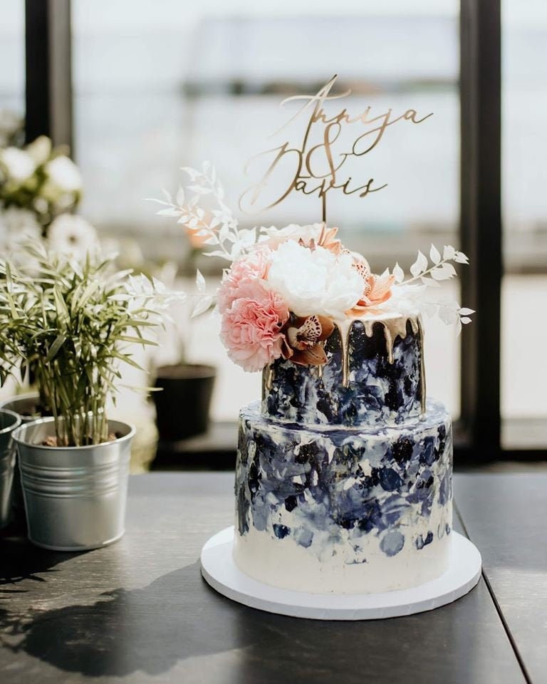 Laser Cut Custom Wedding Cake Topper: Names & Couple