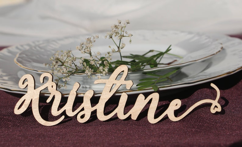 Laser Cut wood Wedding Name signsRose gold painted custom Laser cut Wedding Setting SignsWedding place cards Wedding table decors