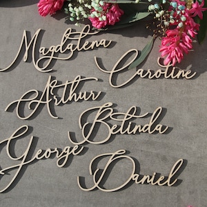 80 tarjetas de lugar, tarjetas de lugar para bodas, nombres cortados con láser, configuraciones de lugar personalizadas, nombres de madera, tarjeta de lugar para fiesta nupcial, tarjetas de boda, decoración de fiesta