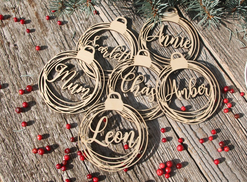 Custom Christmas baubles personalized CHRISTMAS pendants in wood ornament laser cut names CHRISTMAS gift tags with name wood Christmas Decor image 4