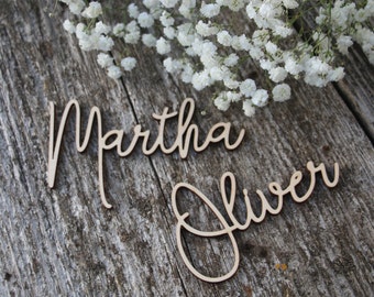 Nombres de madera cortada con láser Personalizados Corte láser Nombres Señales de boda Tarjetas de lugar cortadas con láser Letreros de madera cortadas con láser Colocar letreros