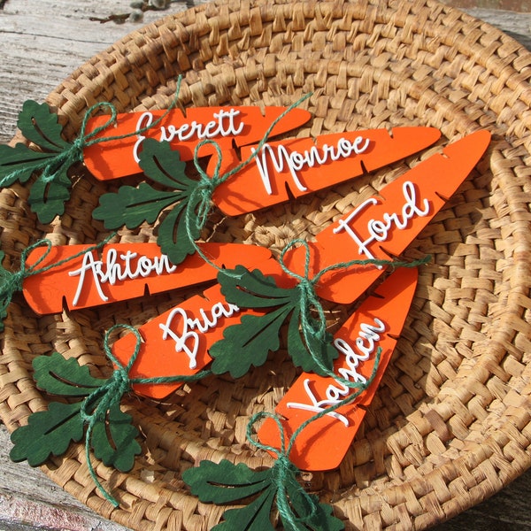 Carrot tags Easter basket tag Carrot Personalized Easter name tags Labels Gift tags Custom wooden name Easter basket Spring carrots decor