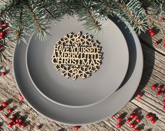Sottobicchieri in legno con canzoni natalizie - Decorazioni natalizie tagliate al laser - Set da 8