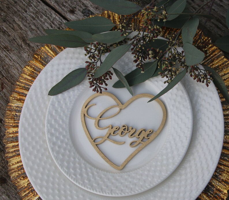 Laser cut custom wedding place namesCustom wood Heart signsWooden place cards WEDDING name cardsLaser cut namesHEART TAGS for wedding
