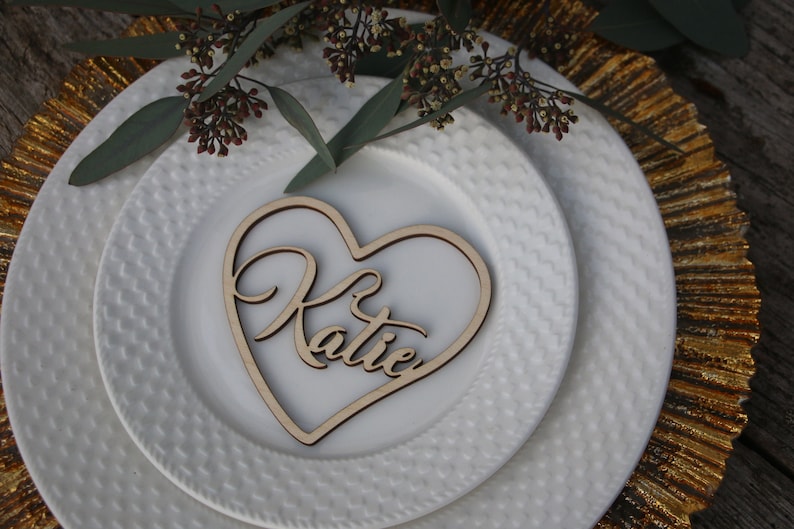 Laser cut custom wedding place namesCustom wood Heart signsWooden place cards WEDDING name cardsLaser cut namesHEART TAGS for wedding
