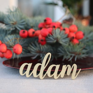 Sinais de nome de natal de madeira cortados a laser/sinais de configuração de natal cortados a laser personalizados/cartões de lugar de natal/decorações de mesa de natal