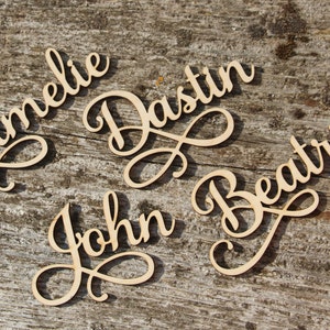 Laser cut wood names Custom Laser cut Name Signs Wedding place cards Laser cut wood signs Place setting signs Name plates image 6