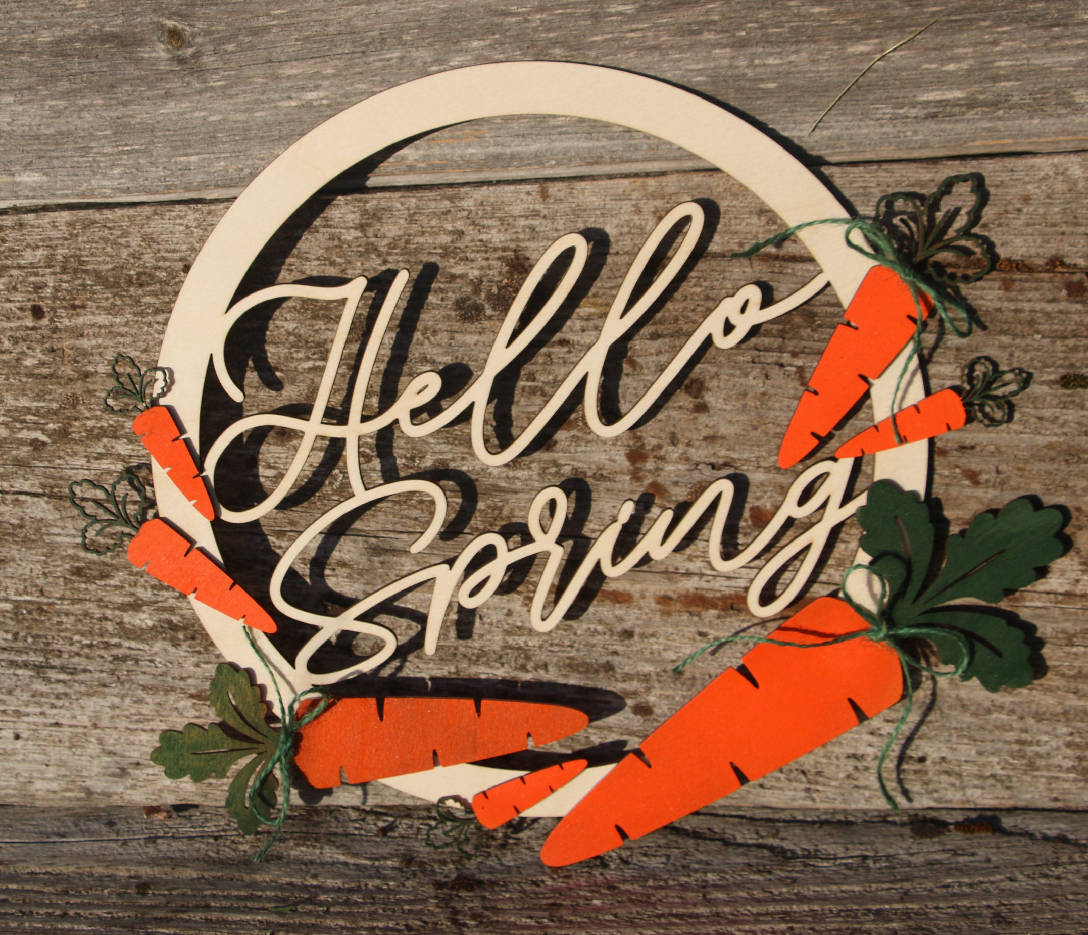 Hello Spring Script Word Cutout Wood Lettering Spring Wreath Supplies Blank Sign Words Wood Wall HangingEaster decorCarrotsWood sign