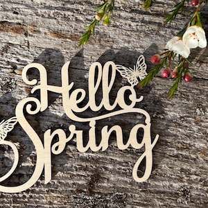 Panneau Hello Spring personnalisé découpé au Laser, cartes de lieu de mariage, panneaux en bois découpés au Laser, panneaux de réglage de place, plaques nominatives