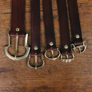 Medieval Leather Reproduction Belt with Brass Buckle - Five Buckle Options - Hand Stained