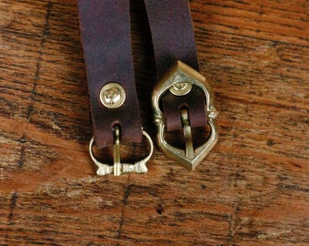 Medieval Leather Slim Traditional Belt with Brass Buckle - 2 Buckle Options