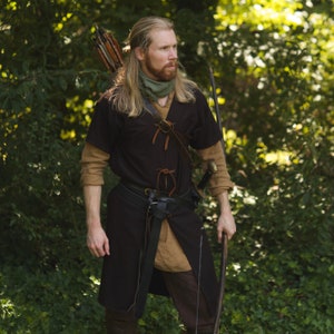 Wool Hunter's Coat - Medieval and Fantasy Coat - Brown Short Sleeved