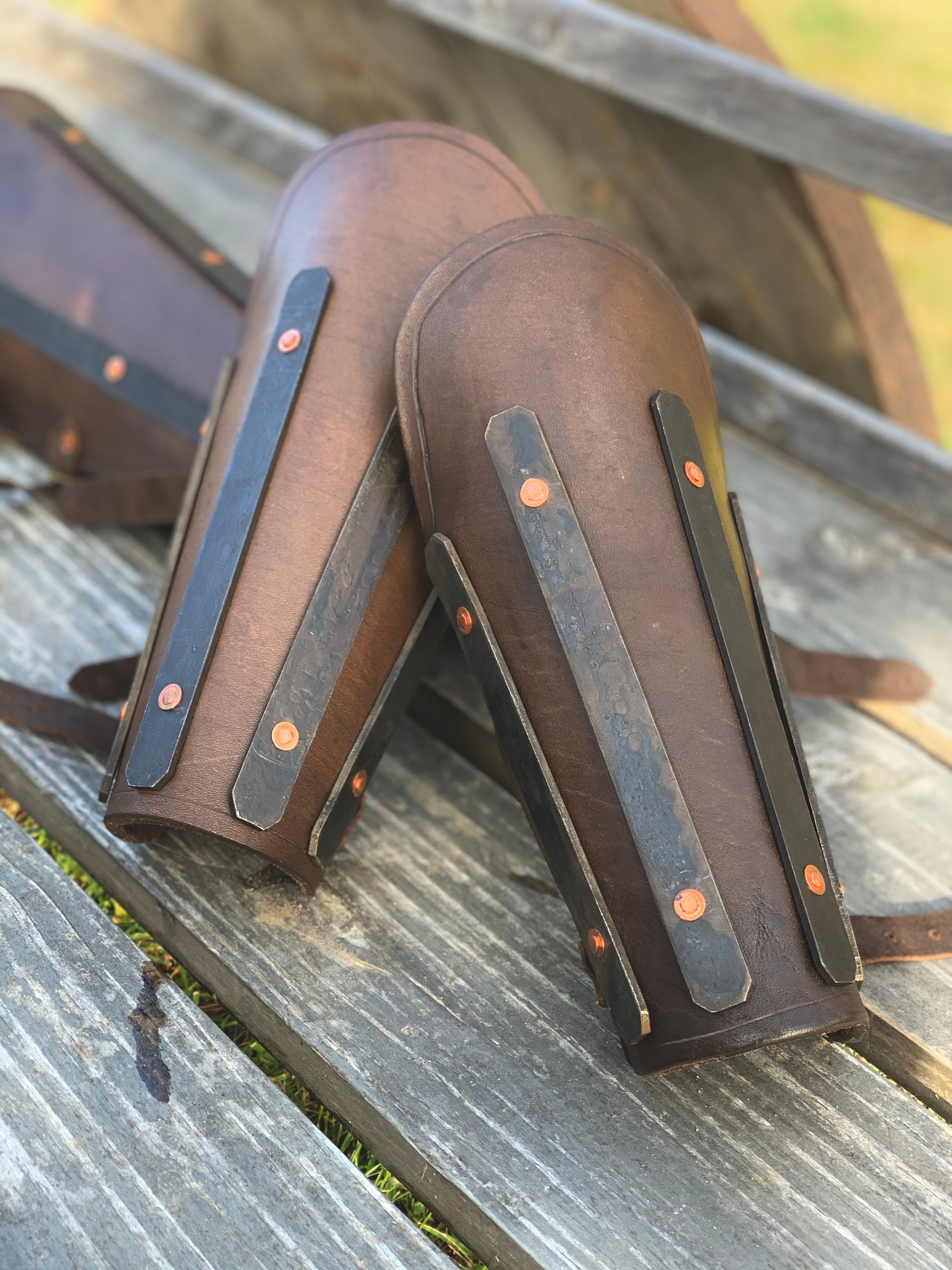 Medieval Leather Battle Bracers (forearm armor) Pair