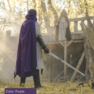 Capa de aventurero medieval Lino 6 opciones de color Morado