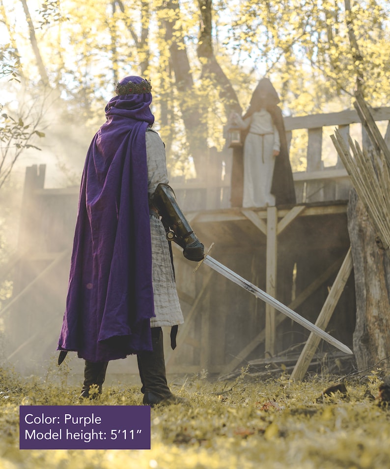 Medieval Adventurer's Cloak Linen 6 Color Choices Purple