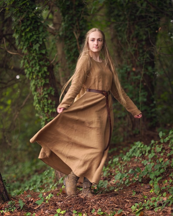 chinese dress ladies Linen Dress, Renaissance Dress, Viking Dress, Medieval Dress, Underdress –  linengarb.com main image 1