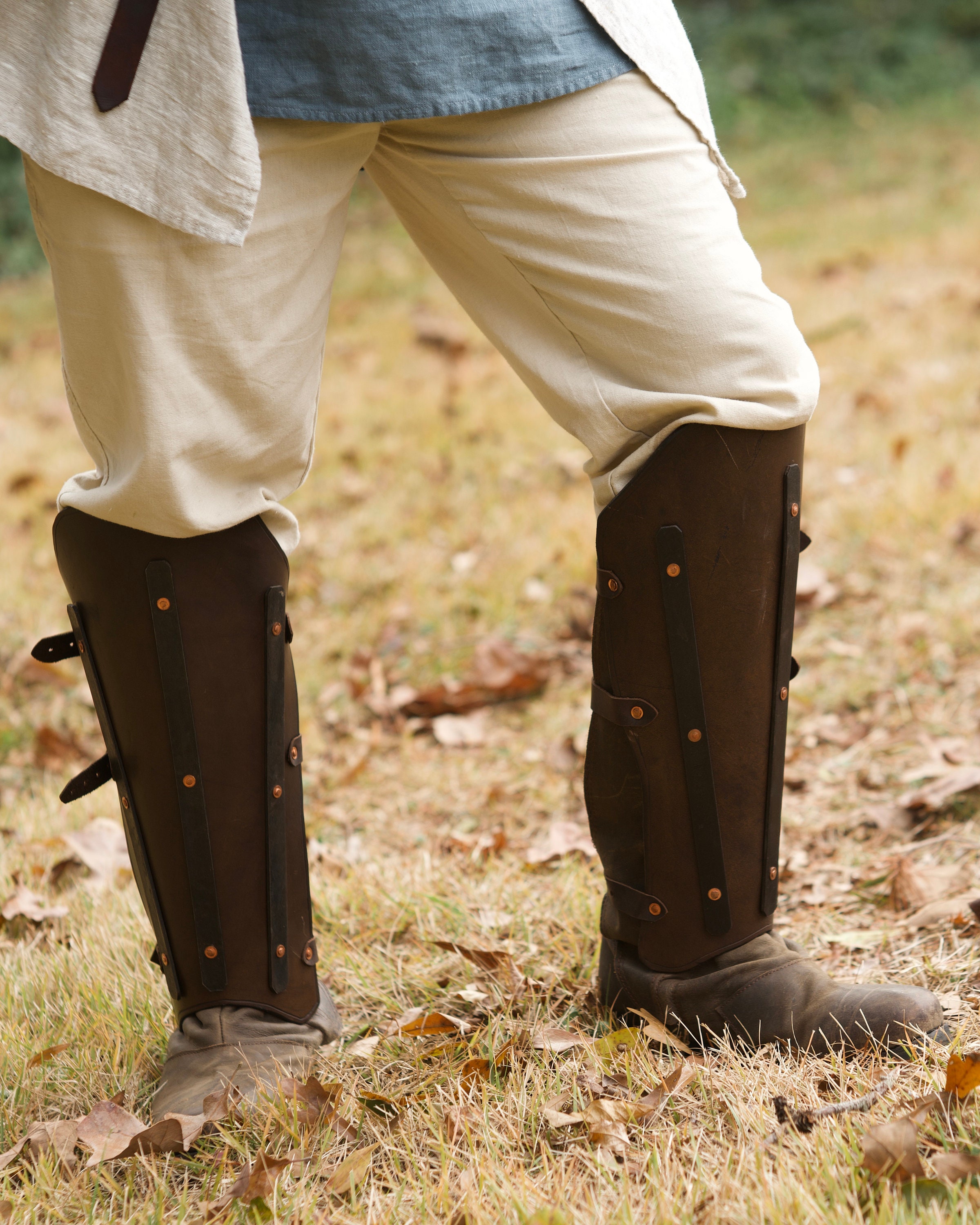 Medieval Leather Battle Greaves (leg armor) - Pair