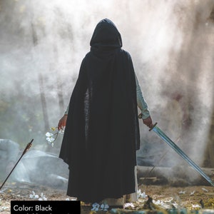 Medieval Ranger Cloak Linen 6 Color Choices Black