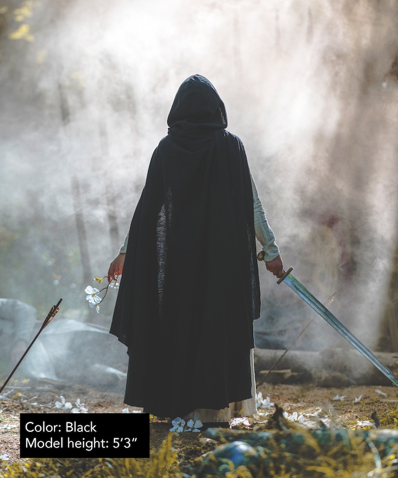Medieval Ranger Cloak Linen 6 Color Choices Black
