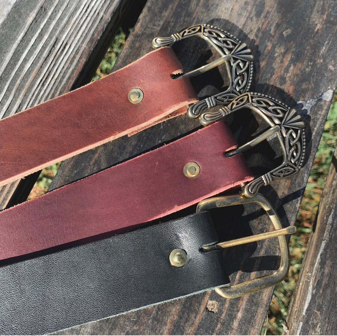 Leather Viking Belt with Brass Buckle - Viking Clothing