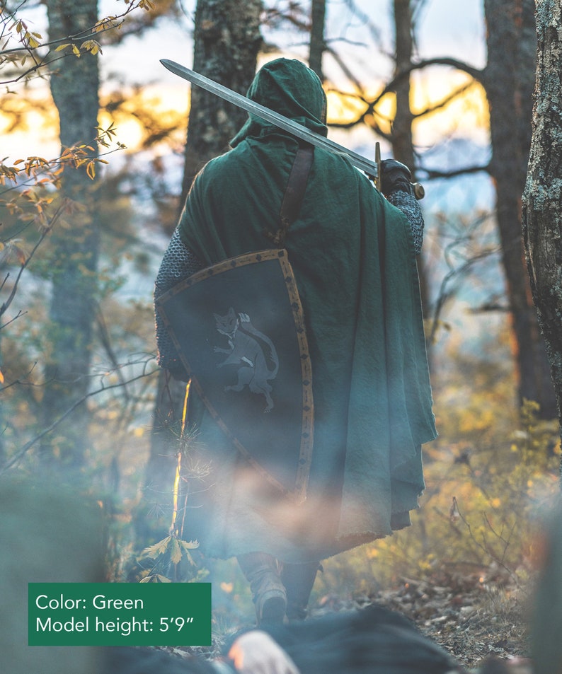 Medieval Ranger Cloak Linen 6 Color Choices Green