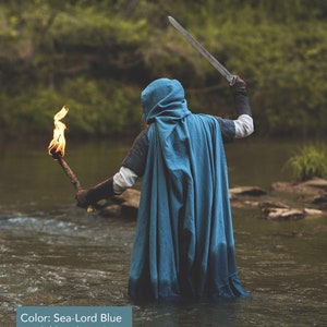 Medieval Adventurer's Cloak Linen 6 Color Choices Sea Lord Blue