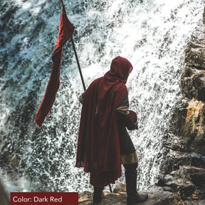 Medieval Adventurer's Cloak Linen 6 Color Choices Dark Red