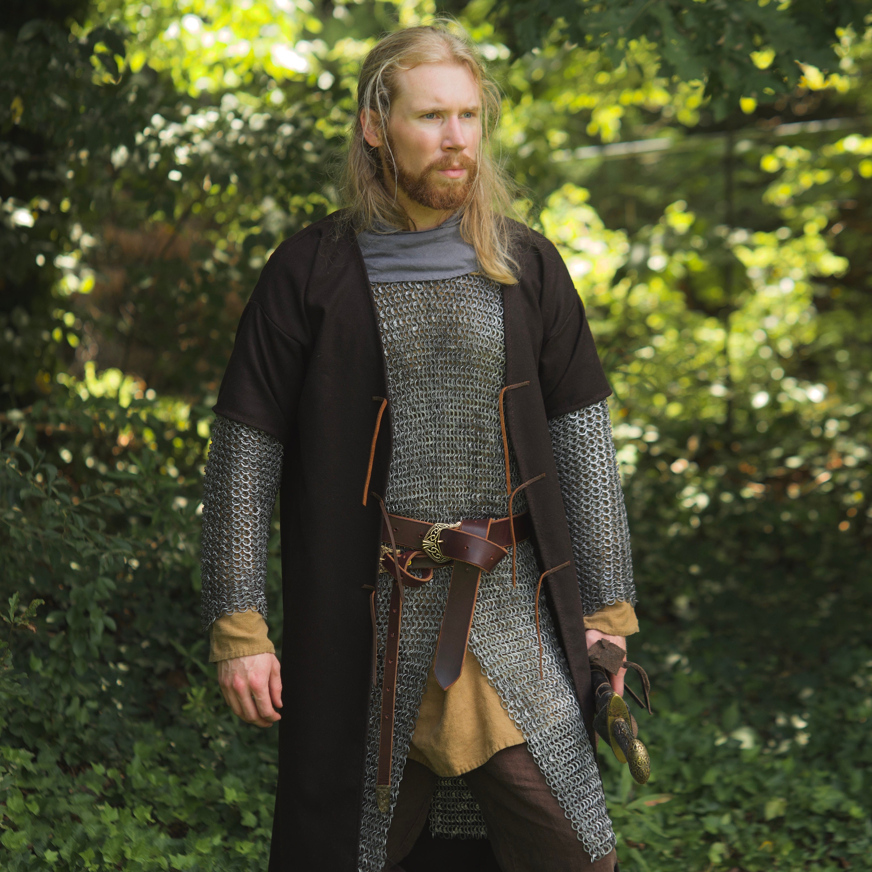 Wool Hunter's Coat - Medieval and Fantasy Coat - Brown Short Sleeved