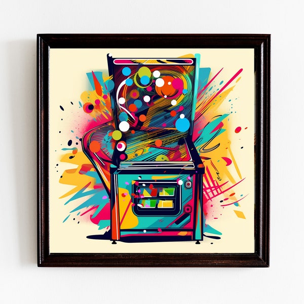 Pinball Machine Inspired Wall Art Illustration perfect for Game Room or Man Cave