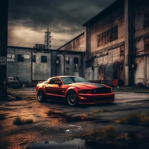 Foto HDR de Ford Mustang rojo - Impresión digital